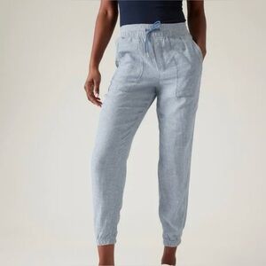Athleta Retreat Linen Pants with Relaxed Fit - Medium Wash Lightweight Denim